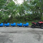 Another view of the barrel trackless train rentals we offer.