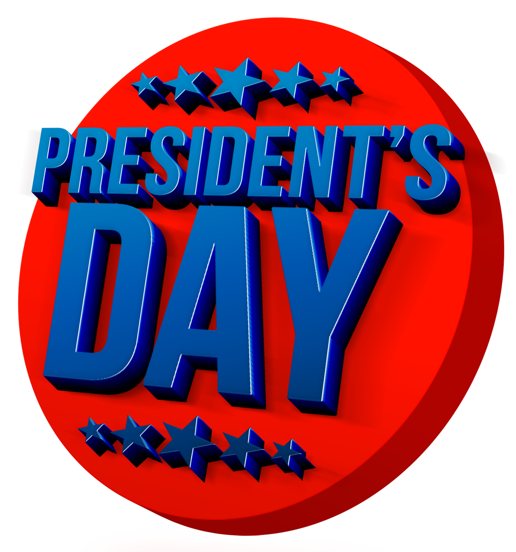 President's Day red button with Blue lettering and Stars